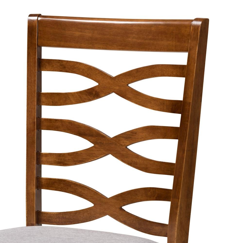 Grey Fabric Upholstered and Walnut Brown Finished Wood 4-Piece Dining Chair Set