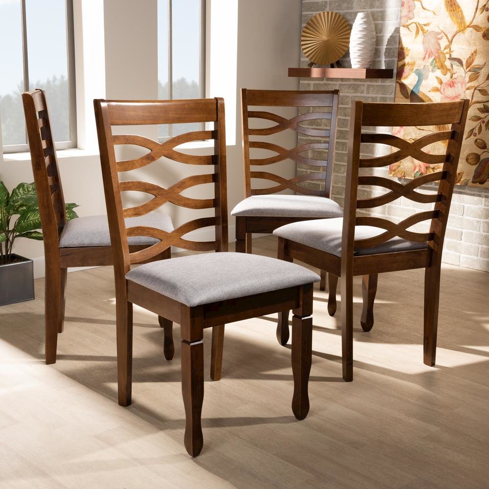 Grey Fabric Upholstered and Walnut Brown Finished Wood 4-Piece Dining Chair Set