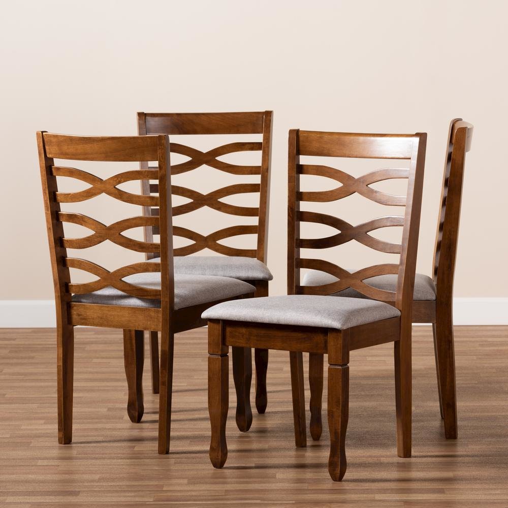 Grey Fabric Upholstered and Walnut Brown Finished Wood 4-Piece Dining Chair Set