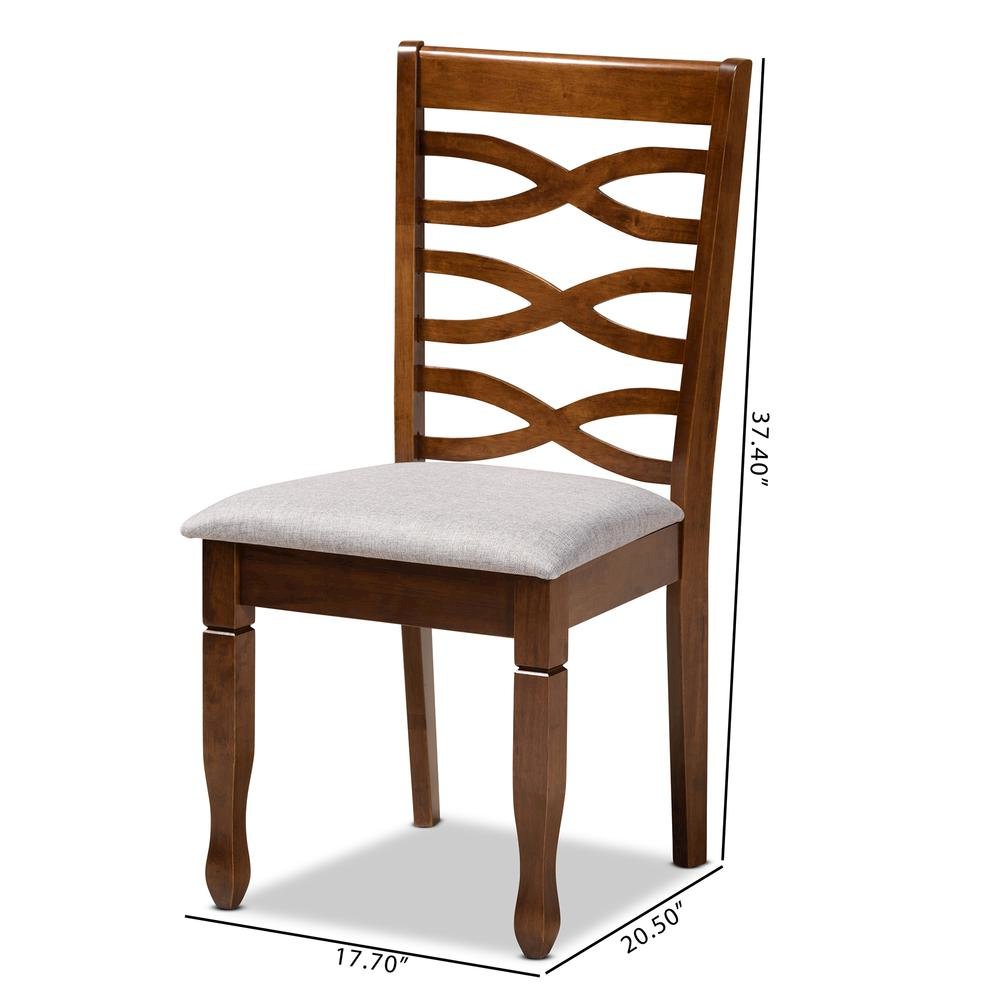 Grey Fabric Upholstered and Walnut Brown Finished Wood 4-Piece Dining Chair Set
