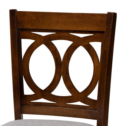 Grey Fabric Upholstered Walnut Brown Finished 5-Piece Wood Pub Set