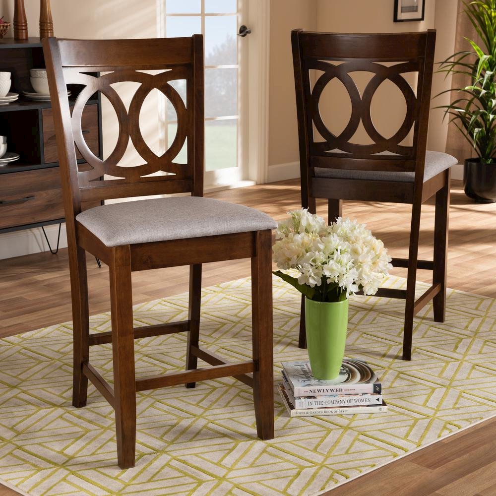 Walnut Brown Finished Wood 2-Piece Counter Height Pub Chair Set