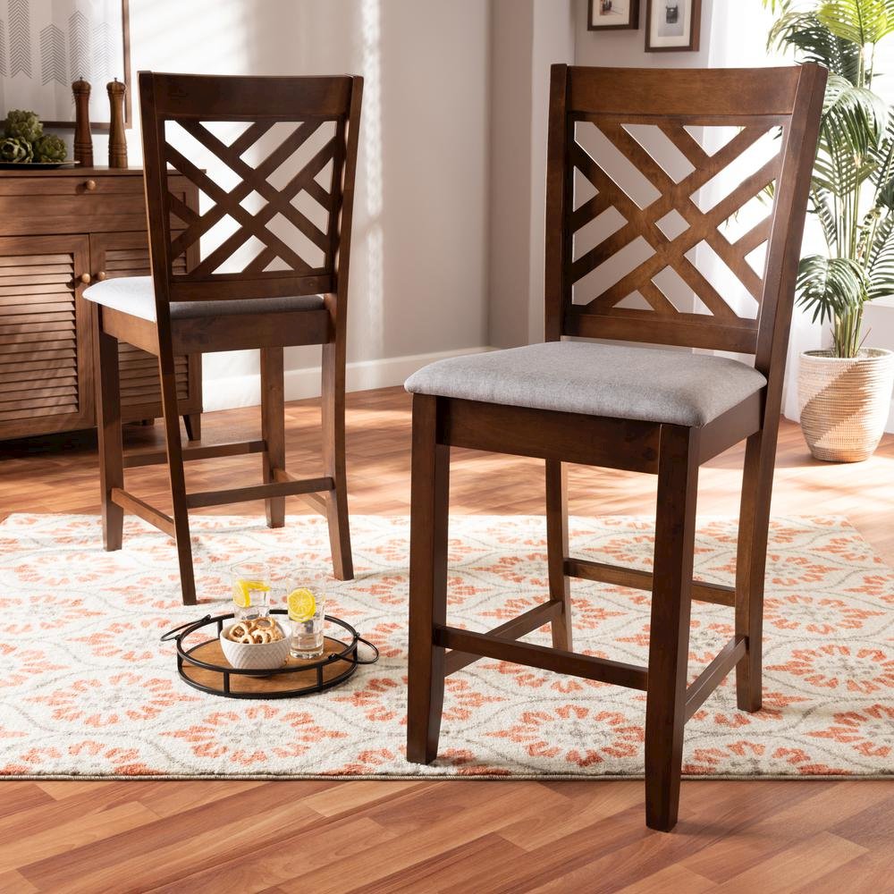 Walnut Brown Finished 2-Piece Wood Counter Height Pub Chair Set Set