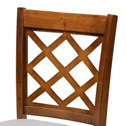 Grey Fabric Upholstered Walnut Brown Finished 5-Piece Wood Pub Set