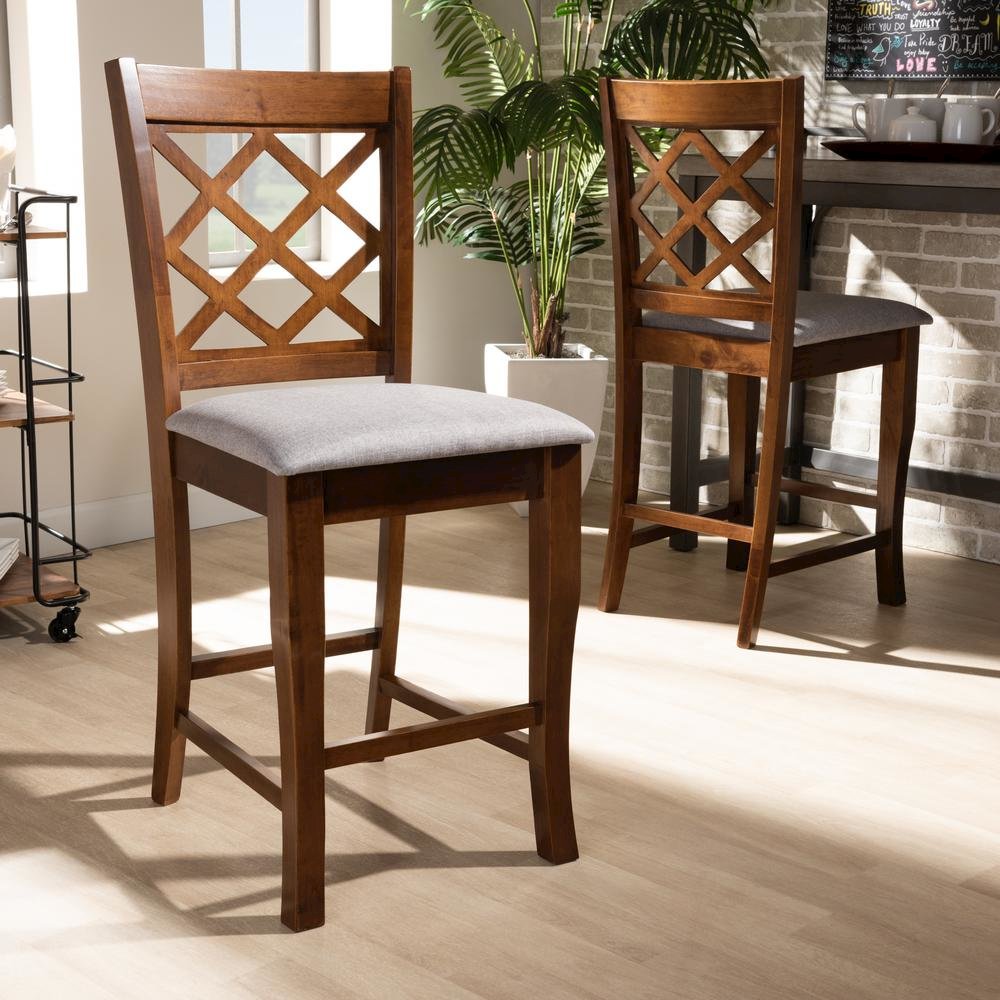 Walnut Brown Finished Wood 2-Piece Counter Height Pub Chair Set