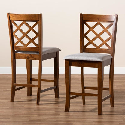 Walnut Brown Finished Wood 2-Piece Counter Height Pub Chair Set