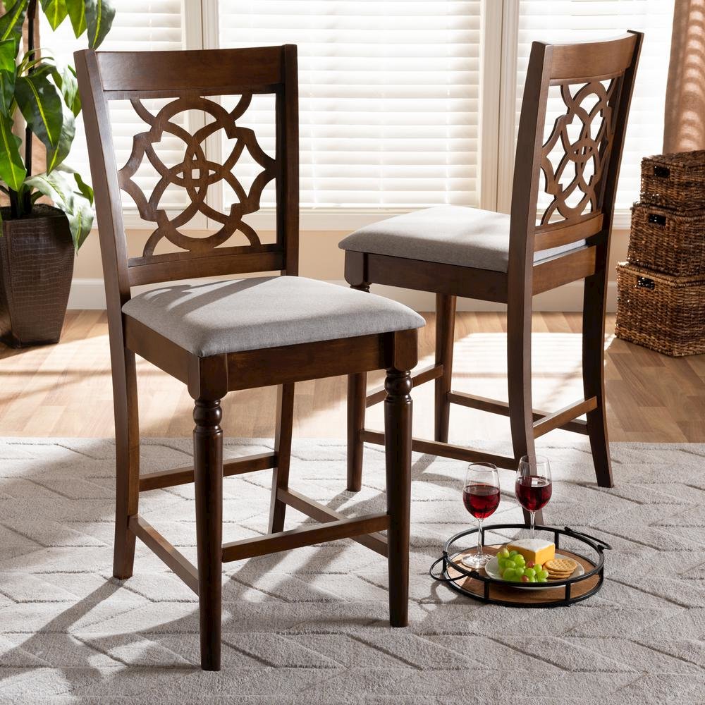 Walnut Brown Finished Wood 2-Piece Counter Height Pub Chair Set