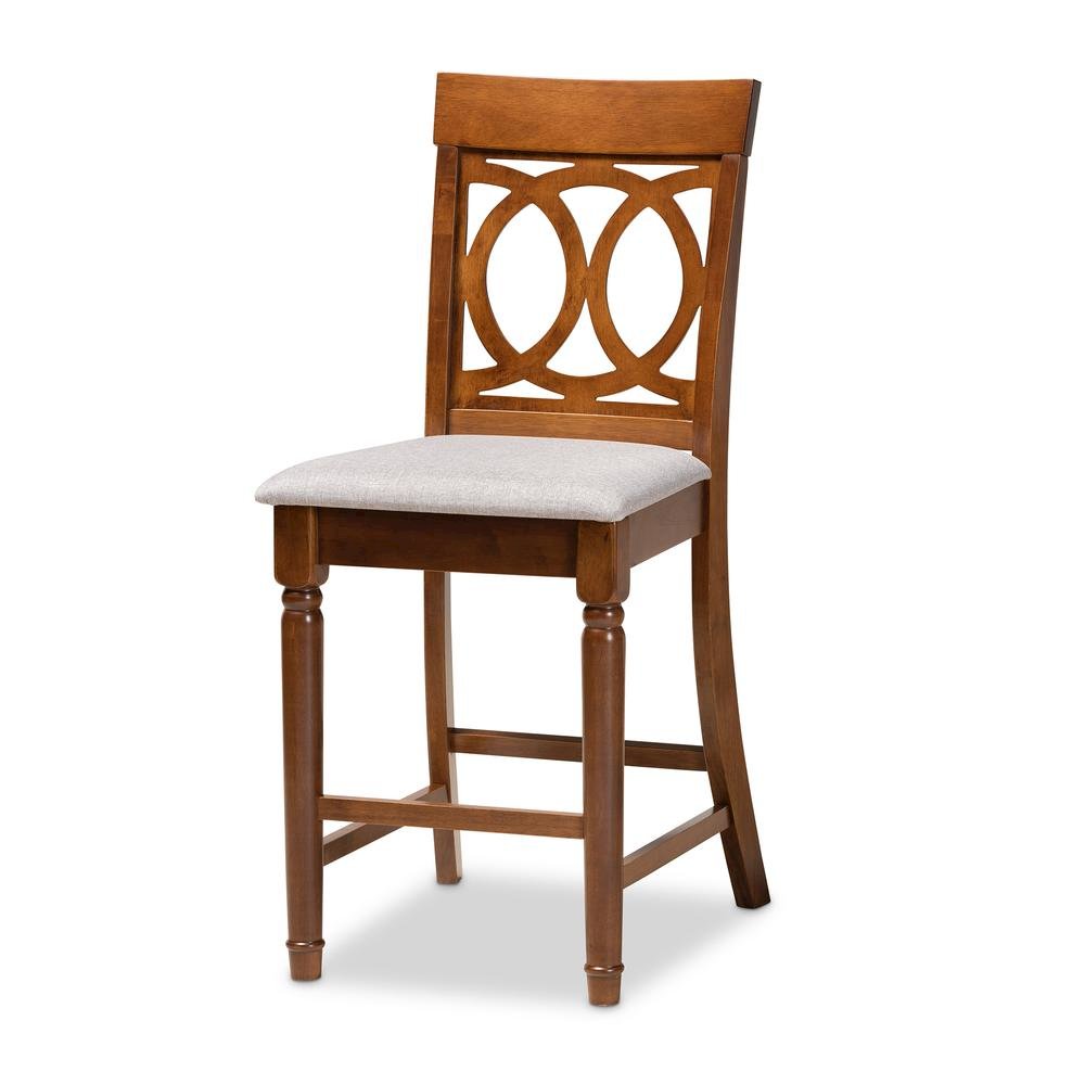 Grey Fabric Upholstered Walnut Brown Finished 5-Piece Wood Pub Set