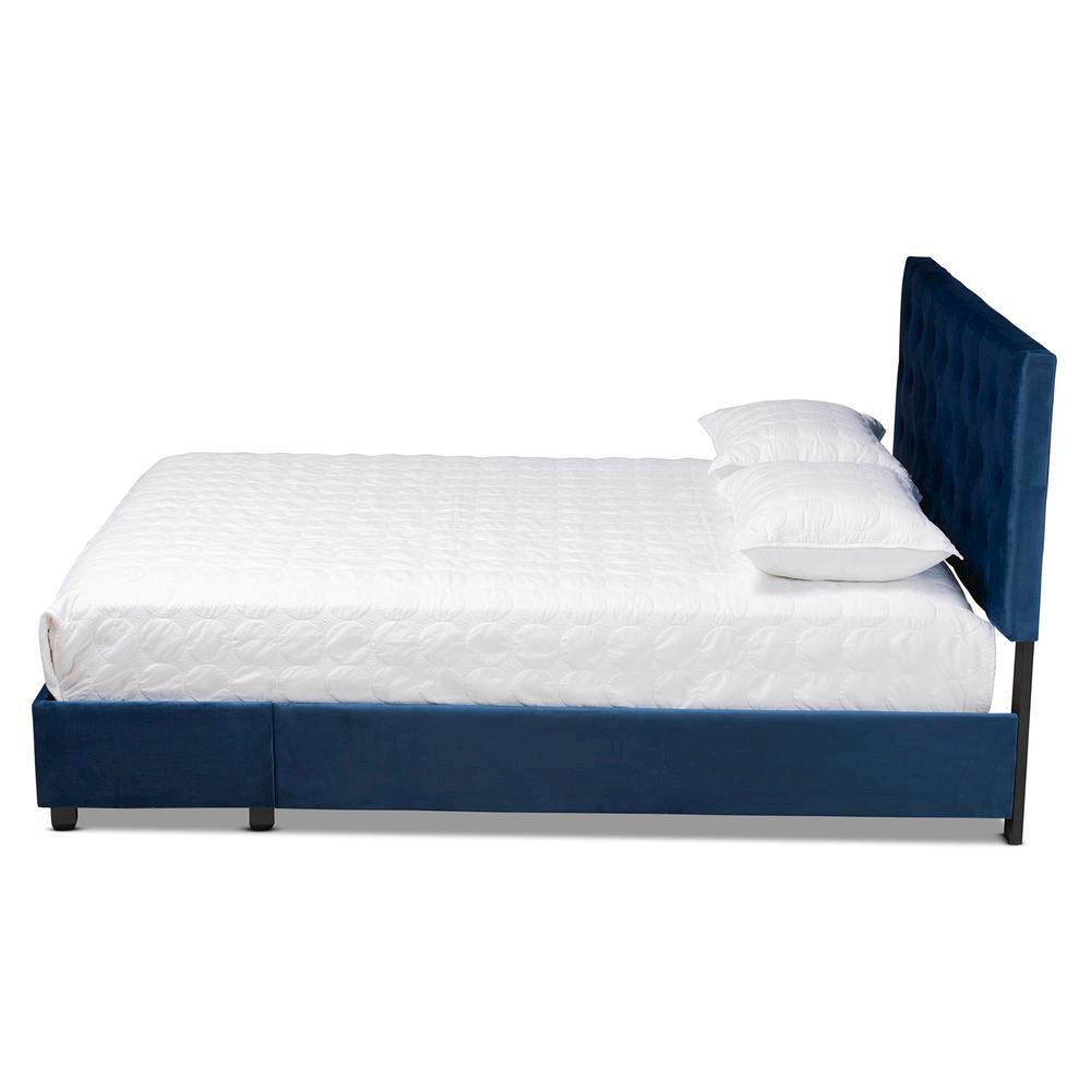 Navy Blue Velvet Fabric Upholstered 2-Drawer Queen Size Platform Storage Bed
