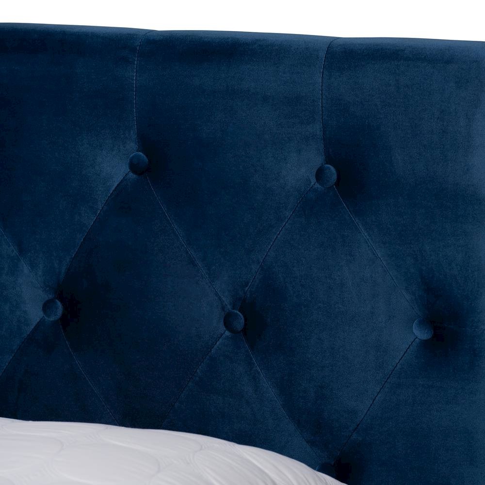 Navy Blue Velvet Fabric Upholstered 2-Drawer Queen Size Platform Storage Bed