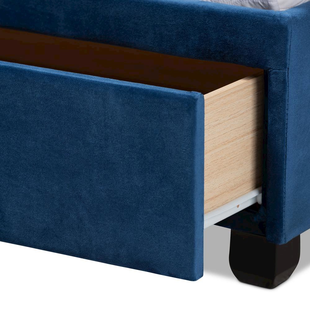Navy Blue Velvet Fabric Upholstered 2-Drawer Queen Size Platform Storage Bed