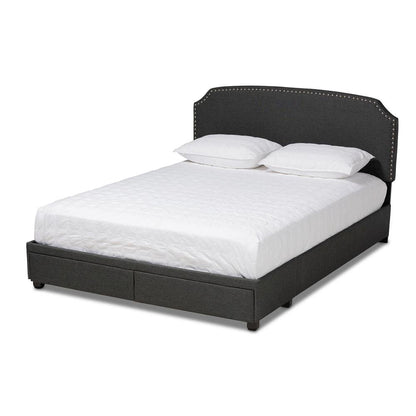 Larese Dark Grey Fabric Upholstered 2-Drawer Queen Size Platform Storage Bed