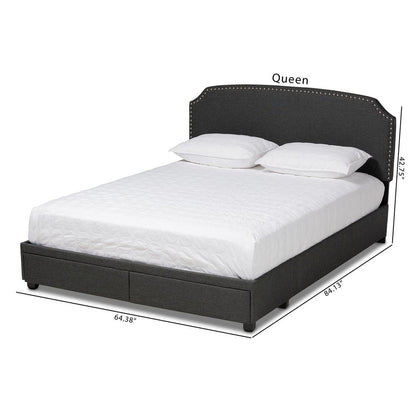 Larese Dark Grey Fabric Upholstered 2-Drawer Queen Size Platform Storage Bed