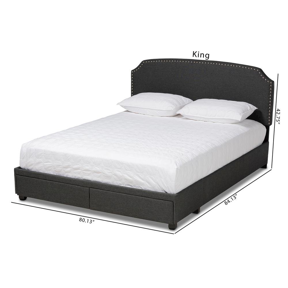 Larese Dark Grey Fabric Upholstered 2-Drawer Queen Size Platform Storage Bed