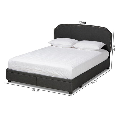 Larese Dark Grey Fabric Upholstered 2-Drawer Queen Size Platform Storage Bed
