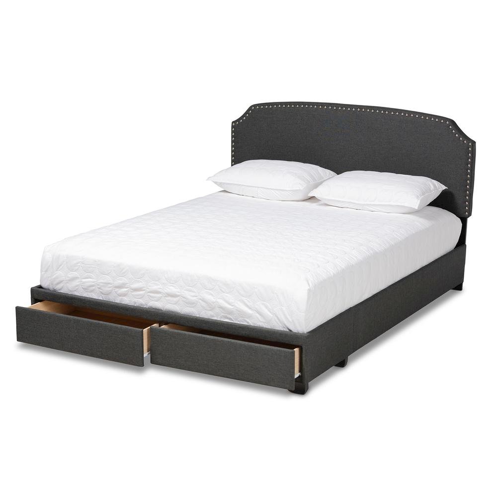 Larese Dark Grey Fabric Upholstered 2-Drawer Queen Size Platform Storage Bed