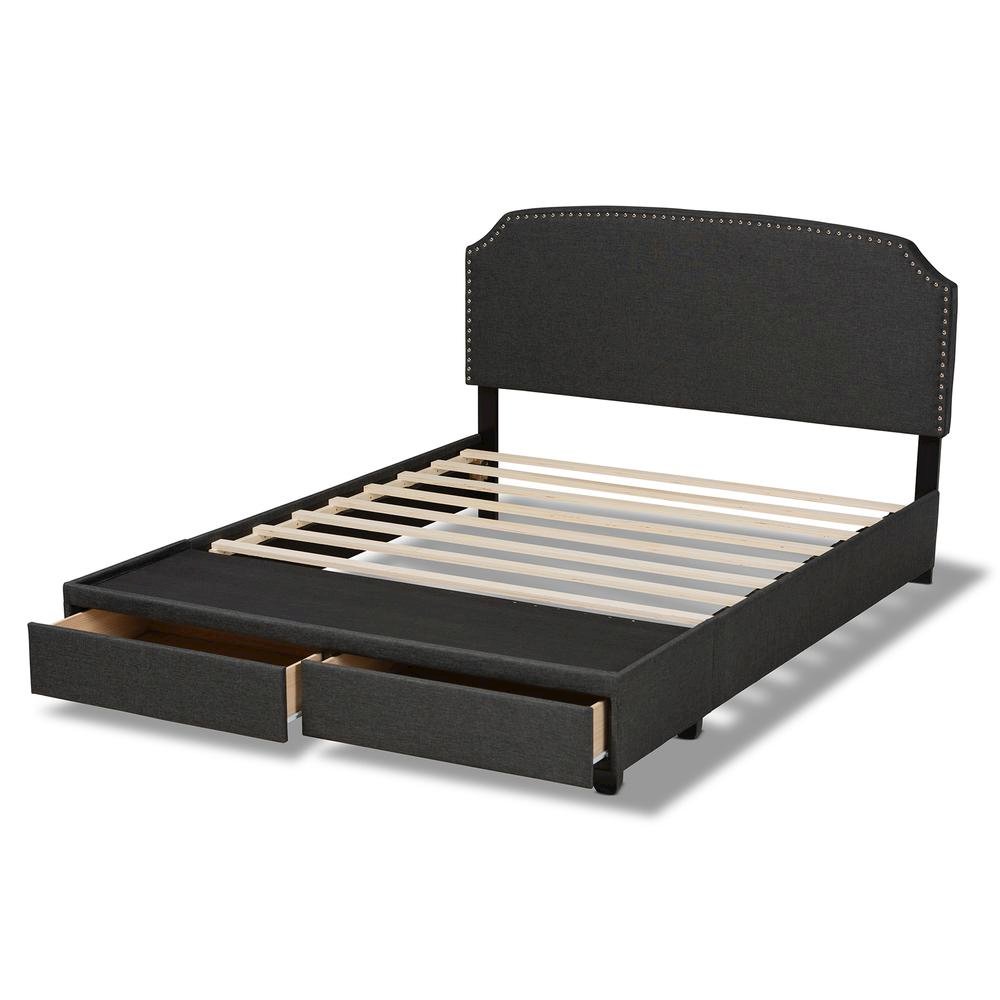 Larese Dark Grey Fabric Upholstered 2-Drawer Queen Size Platform Storage Bed