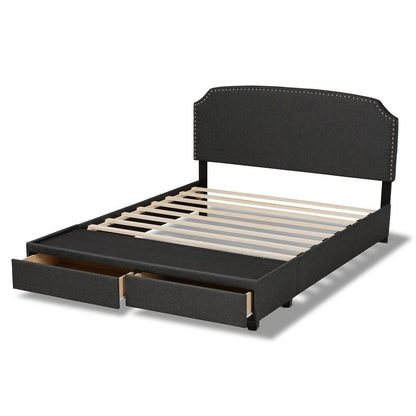 Larese Dark Grey Fabric Upholstered 2-Drawer Queen Size Platform Storage Bed