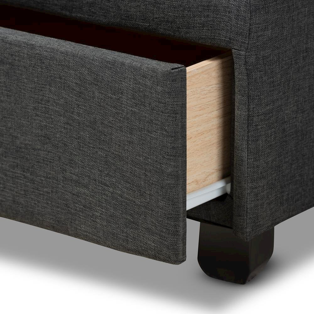 Larese Dark Grey Fabric Upholstered 2-Drawer Queen Size Platform Storage Bed