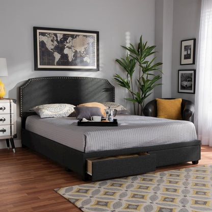 Larese Dark Grey Fabric Upholstered 2-Drawer Queen Size Platform Storage Bed