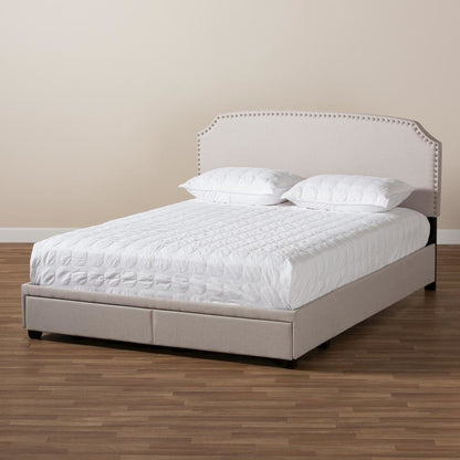Larese Beige Fabric Upholstered 2-Drawer Queen Size Platform Storage Bed