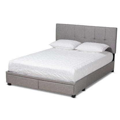 Netti Light Grey Fabric Upholstered 2-Drawer Queen Size Platform Storage Bed