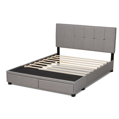 Netti Light Grey Fabric Upholstered 2-Drawer Queen Size Platform Storage Bed