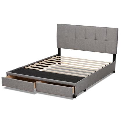 Netti Light Grey Fabric Upholstered 2-Drawer Queen Size Platform Storage Bed