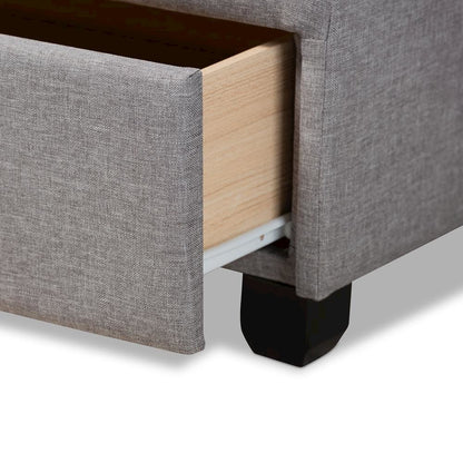 Netti Light Grey Fabric Upholstered 2-Drawer Queen Size Platform Storage Bed