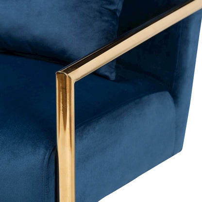 Luxe Navy Blue Velvet Fabric Upholstered Gold Finished Metal Lounge Chair