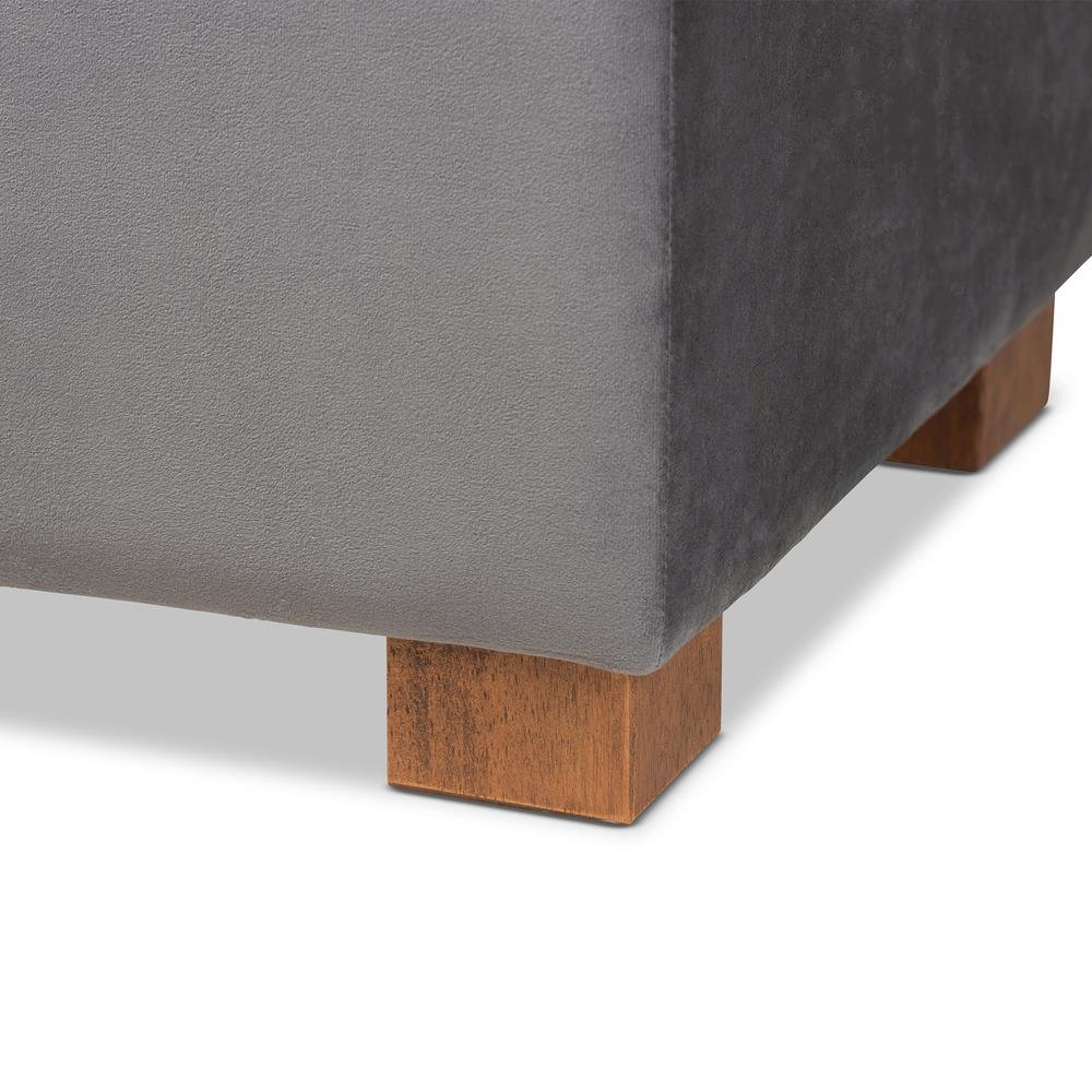 Grey Velvet Fabric Upholstered Grid-Tufted Storage Ottoman Bench
