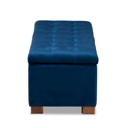 Navy Blue Velvet Fabric Upholstered Grid-Tufted Storage Ottoman Bench