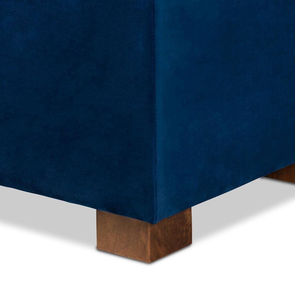 Navy Blue Velvet Fabric Upholstered Grid-Tufted Storage Ottoman Bench