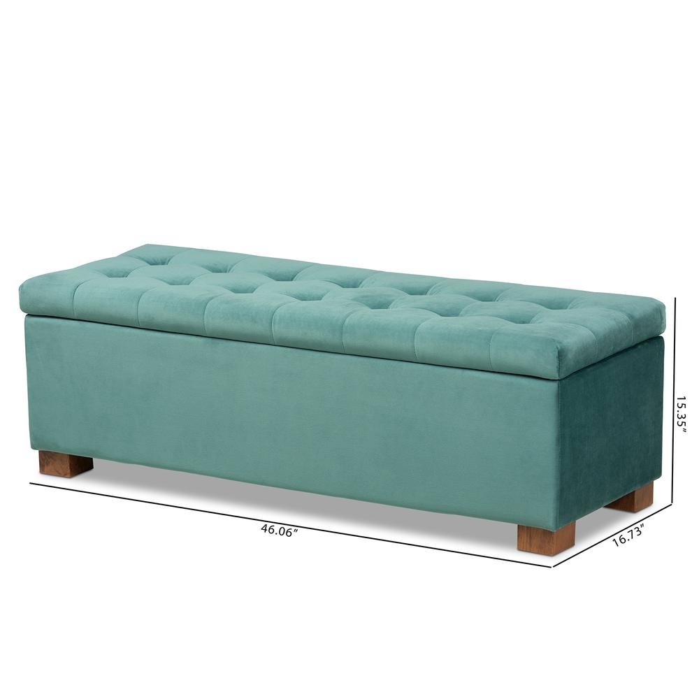 Teal Blue Velvet Fabric Upholstered Grid-Tufted Storage Ottoman Bench