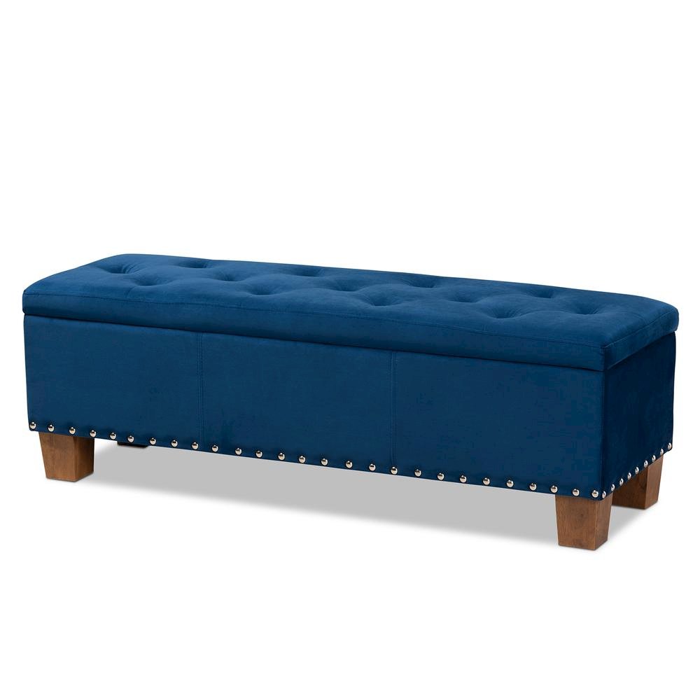 Navy Blue Velvet Fabric Upholstered Button-Tufted Storage Ottoman Bench
