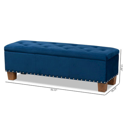 Navy Blue Velvet Fabric Upholstered Button-Tufted Storage Ottoman Bench