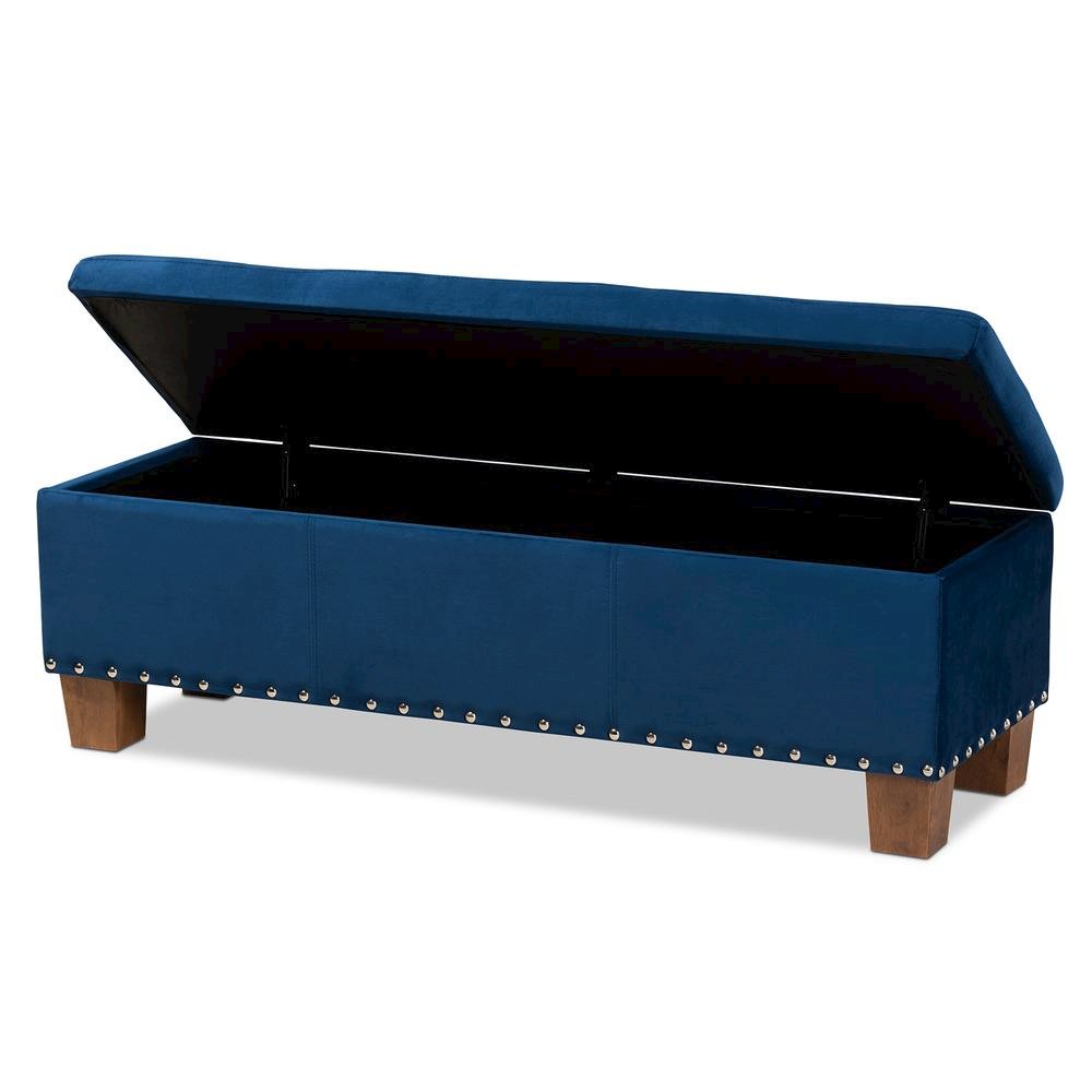 Navy Blue Velvet Fabric Upholstered Button-Tufted Storage Ottoman Bench