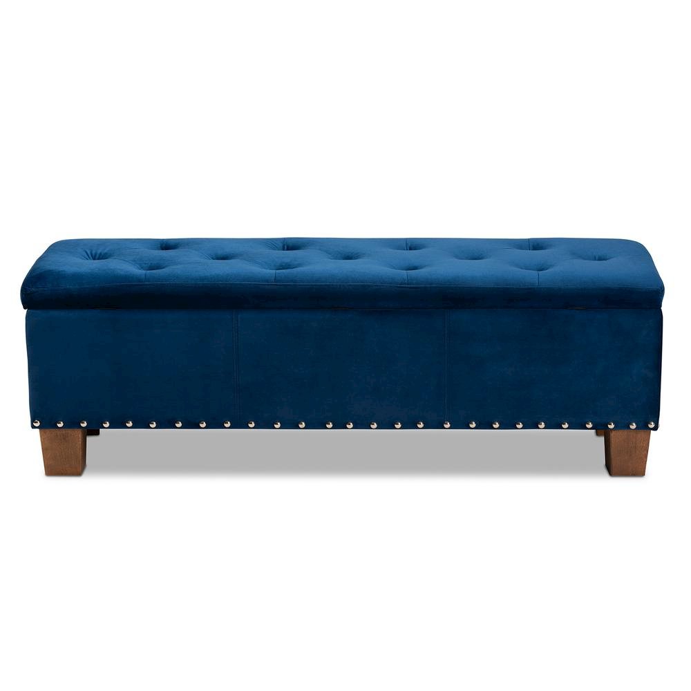 Navy Blue Velvet Fabric Upholstered Button-Tufted Storage Ottoman Bench