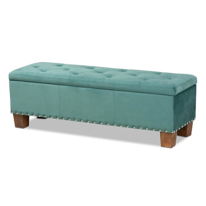 Teal Blue Velvet Fabric Upholstered Button-Tufted Storage Ottoman Bench