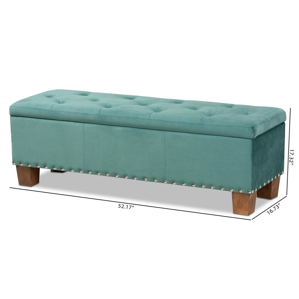 Teal Blue Velvet Fabric Upholstered Button-Tufted Storage Ottoman Bench
