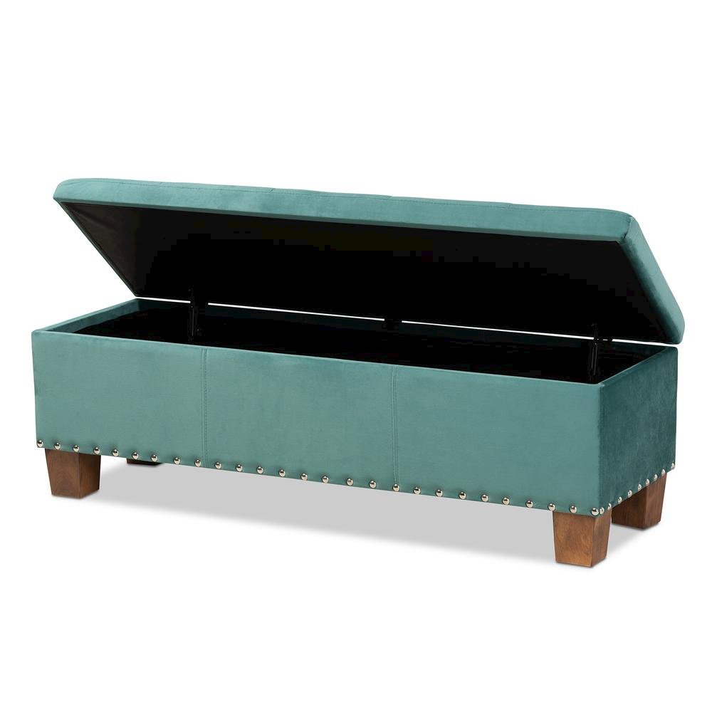 Teal Blue Velvet Fabric Upholstered Button-Tufted Storage Ottoman Bench