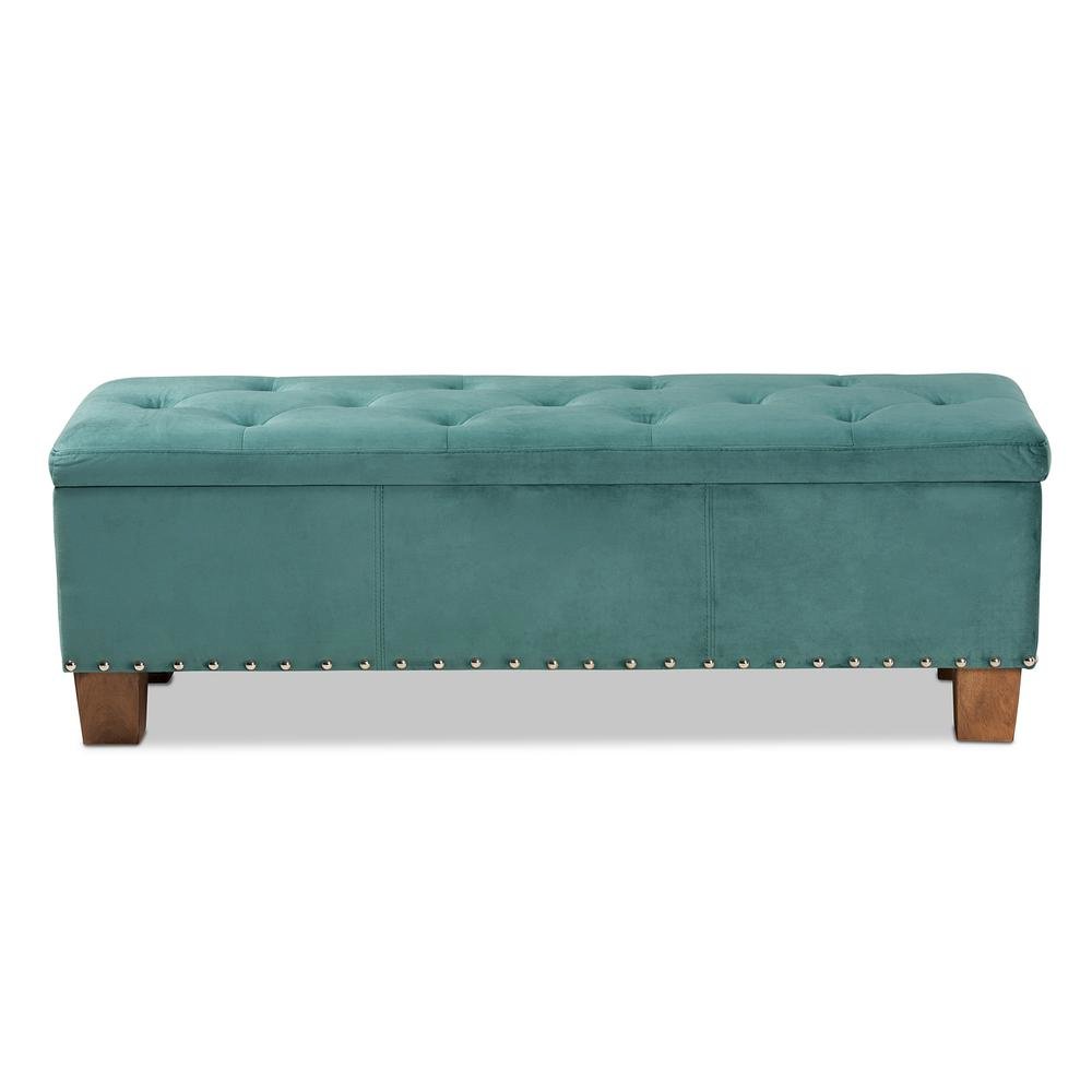 Teal Blue Velvet Fabric Upholstered Button-Tufted Storage Ottoman Bench