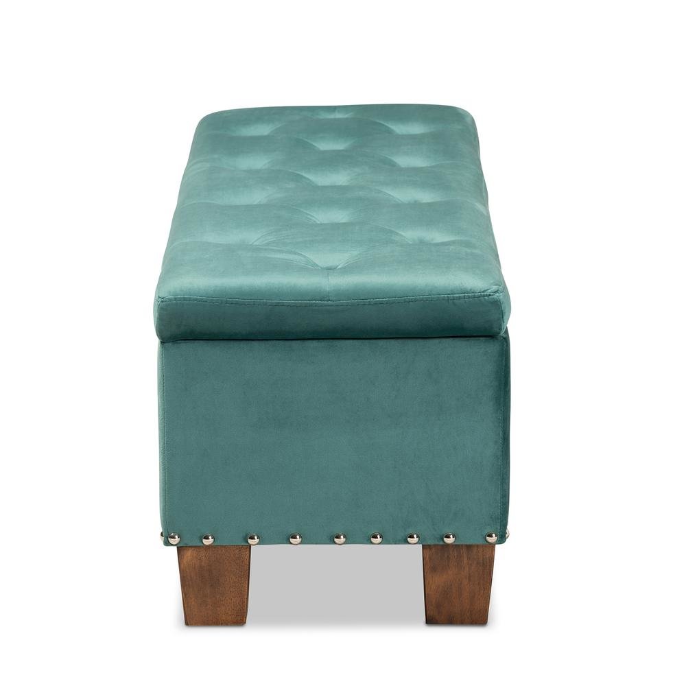 Teal Blue Velvet Fabric Upholstered Button-Tufted Storage Ottoman Bench