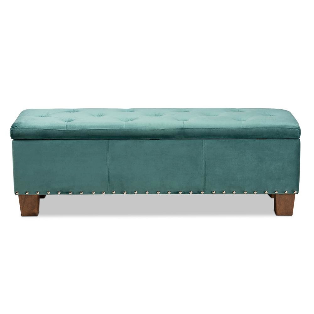 Teal Blue Velvet Fabric Upholstered Button-Tufted Storage Ottoman Bench