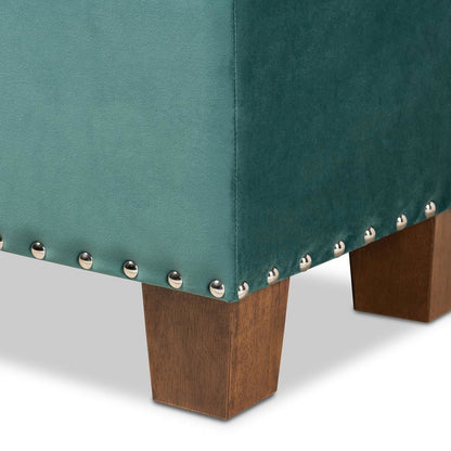 Teal Blue Velvet Fabric Upholstered Button-Tufted Storage Ottoman Bench