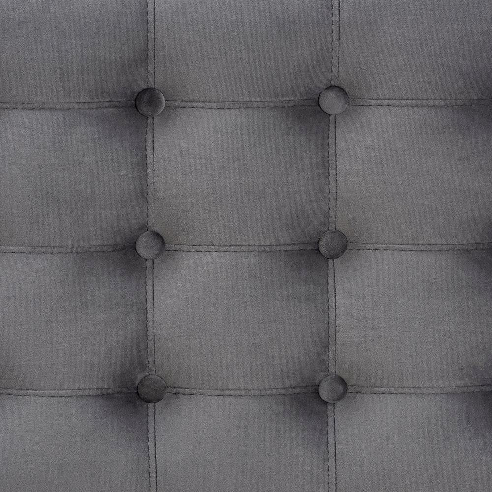 Grey Velvet Fabric Upholstered Button-Tufted Storage Ottoman Bench