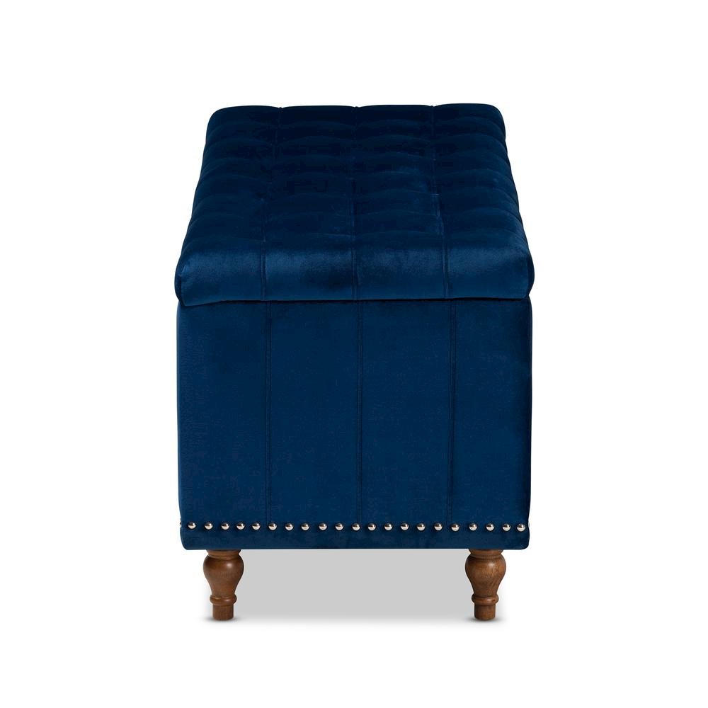 Navy Blue Velvet Fabric Upholstered Button-Tufted Storage Ottoman Bench