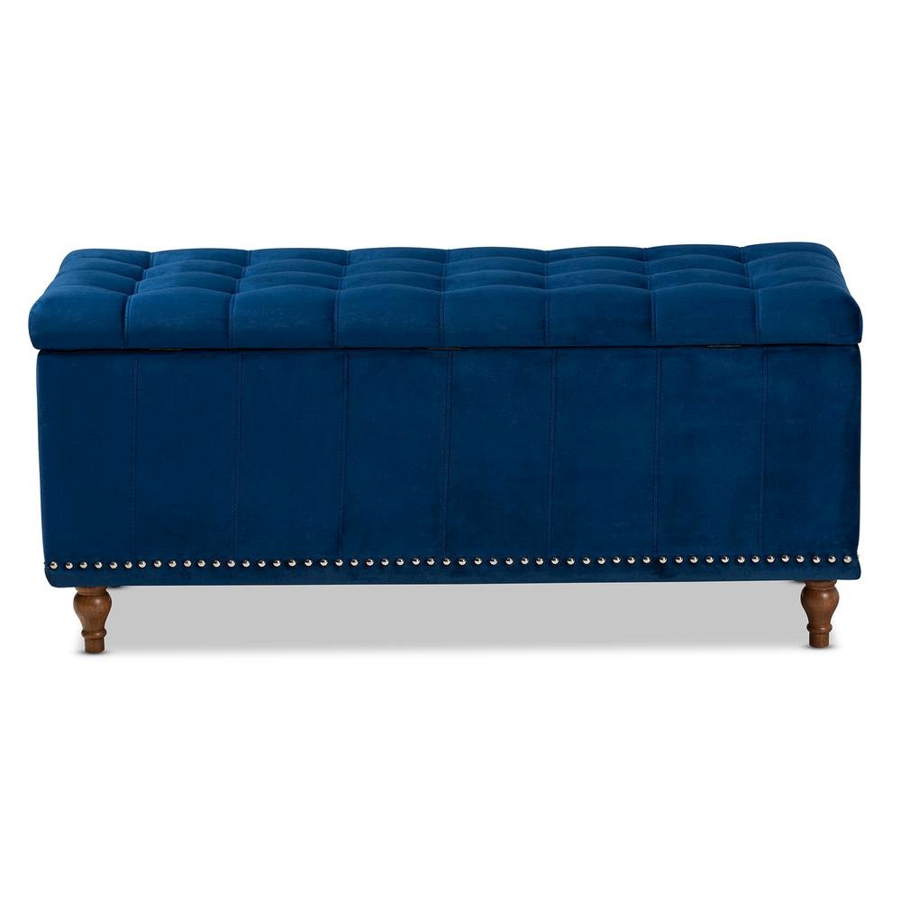 Navy Blue Velvet Fabric Upholstered Button-Tufted Storage Ottoman Bench