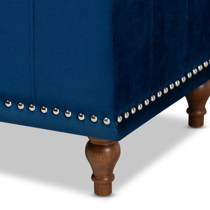 Navy Blue Velvet Fabric Upholstered Button-Tufted Storage Ottoman Bench