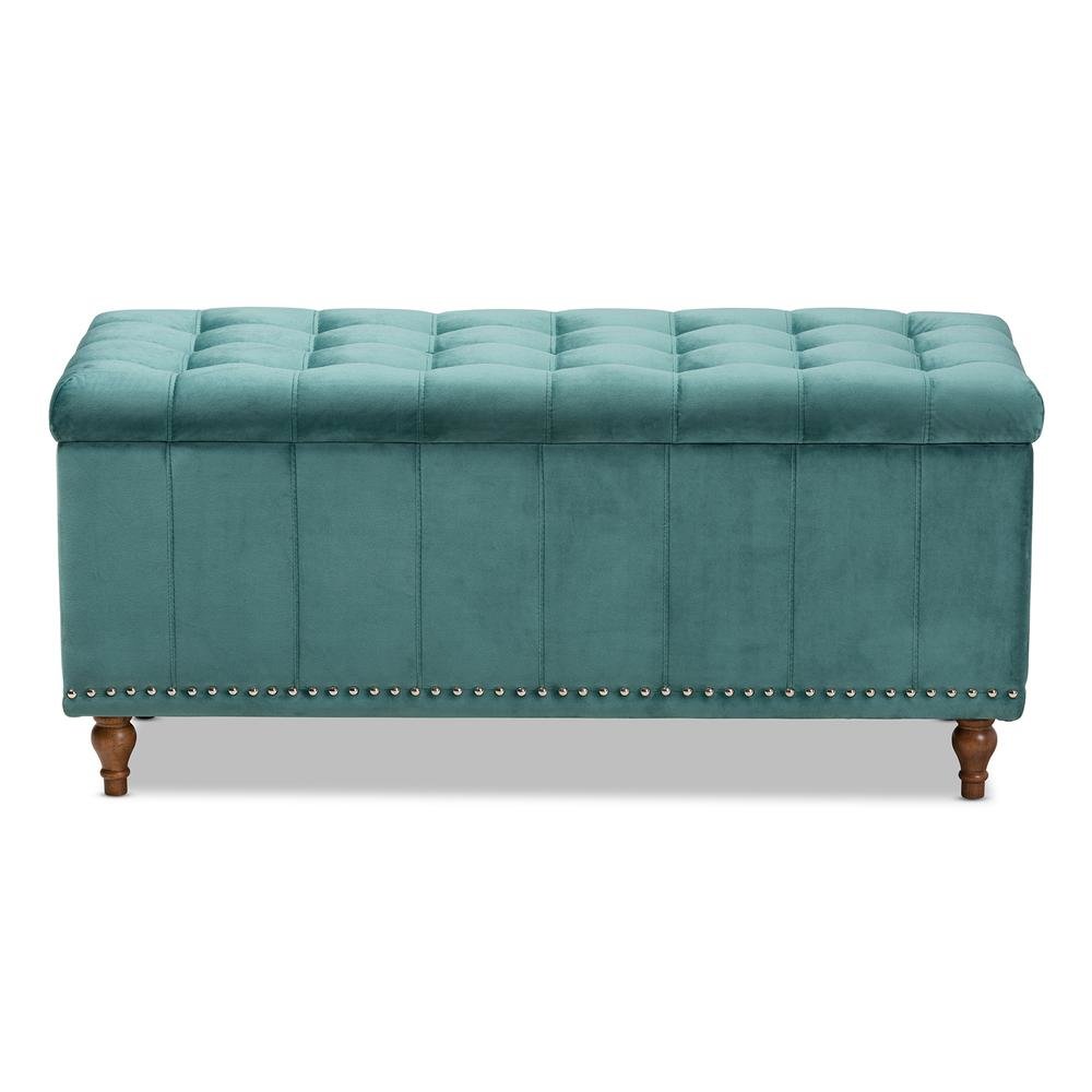 Teal Blue Velvet Fabric Upholstered Button-Tufted Storage Ottoman Bench